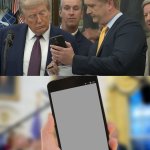 Trump looking at phone meme