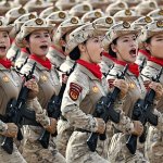Women PLA soldiers marching in 2025 military parade