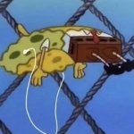 Floating spongebob with earphones