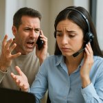 customer complaining to a customer service representative over t