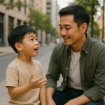 Asian dad son
