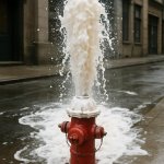 fire hydrant erupting white liquid