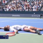 Cobolli lying exhausted on the court US Open