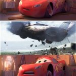 lightning mcqueen having a nightmare | image tagged in lightning mcqueen having a nightmare,cars,pixar | made w/ Imgflip meme maker