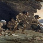 caveman hunting with family