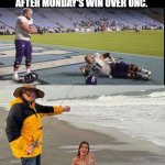 I like both mermaids! | TCU PLAYERS RECREATED THE JORDON HUDSON MERMAID PHOTO AFTER MONDAY'S WIN OVER UNC. | image tagged in mermaids | made w/ Imgflip meme maker