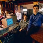 larry page and sergei brin in their garage working on google
