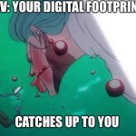 Puffed lips | POV: YOUR DIGITAL FOOTPRINT; CATCHES UP TO YOU | image tagged in puffed lips | made w/ Imgflip meme maker
