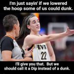 Let them dip | I'm just sayin' if we lowered the hoop some of us could dunk. I'll give you that.  But we should call it a Dip instead of a dunk. | image tagged in wnba | made w/ Imgflip meme maker