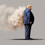 Trump blowing smoke out of his normal place meme