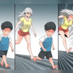 Boy running away from girl