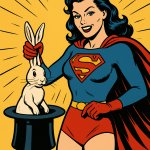 Superwoman pulls rabbit out of a hat template