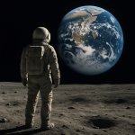 guy on moon looking at earth
