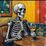 Skeleton Wine Drinker
