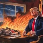 Trump burning down America, most of which hates him.