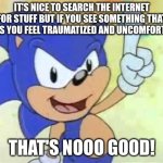 That's no good! | IT'S NICE TO SEARCH THE INTERNET FOR STUFF BUT IF YOU SEE SOMETHING THAT MAKES YOU FEEL TRAUMATIZED AND UNCOMFORTABLE, THAT'S NOOO GOOD! | image tagged in that's no good | made w/ Imgflip meme maker