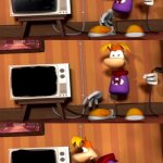 Rayman tryna turn off the TV by unplugging it meme