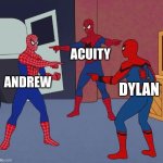 They are all the same | ACUITY; ANDREW; DYLAN | image tagged in spider man triple | made w/ Imgflip meme maker