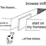 Illusion of free choice | browse imflip; WhatDoYouMemeAnyway; decide to make a meme; start on my homework | image tagged in illusion of free choice | made w/ Imgflip meme maker