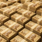 Thousands of Canadian dollars stacked