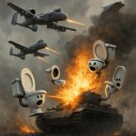 a-10 planes destroying tank with skibidi toilets meme