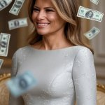 Melania Trump smiling surrounded by falling money