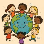 Earth rounded by people holding hands