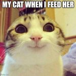Smiling Cat | MY CAT WHEN I FEED HER | image tagged in memes,smiling cat | made w/ Imgflip meme maker