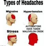 Automaton | AUTOMATONS HAVE TAKEN MALEVELON CREEK | image tagged in types of headaches meme | made w/ Imgflip meme maker