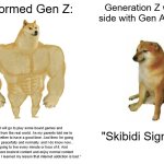 When Generation Z is divided, be like: | Reformed Gen Z:; Generation Z who side with Gen Alpha:; "I will go to play some board games and games from the real world. As my parents told me to play together to have a good time. And then I'm going to study peacefully and normally. and I do know now... I’m going to live every minute or hour of it. And I will ignore brainrot content and enjoy normal content instead. And I learned my lesson that internet addiction is bad."; "Skibidi Sigma!" | image tagged in memes,buff doge vs cheems,generation z,gen z humor,anti brainrot,anti-brainrot | made w/ Imgflip meme maker