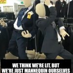 We're Just Mannequins | WE THINK WE'RE LIT, BUT WE'RE JUST MANNEQUIN OURSELVES | image tagged in crazy mannequins | made w/ Imgflip meme maker