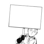 Saitama Holding a Sign