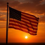 american flag in the sunset
