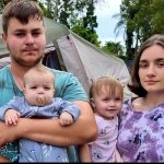 Homeless family camping