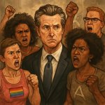 Gavin newsom surrounded by angry gays and black women