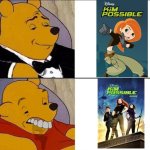 Live action Kim Possible in a nutshell | image tagged in tuxedo winnie the pooh grossed reverse,kim possible,disney,walt disney,disney channel | made w/ Imgflip meme maker