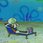 Squidward lies down on chair