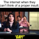 It’s not even clever | The internet when they can’t think of a proper insult:; “GAY!” | image tagged in ha gay,fun,memes | made w/ Imgflip meme maker