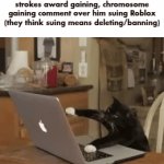 bro it's not that god damn serious | roblox kids going to law by Mike's comment section to comment the most braincell losing, most strokes award gaining, chromosome gaining comment over him suing Roblox (they think suing means deleting/banning) | image tagged in gifs,cat,roblox,meme,oh wow are you actually reading these tags,you have been eternally cursed for reading the tags | made w/ Imgflip video-to-gif maker