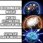 Countryballs meme | MY ANIMATIONS; DEICHIMARU'S MUSIC; MY DAD GETTING COKE INSTEAD OF MILK; EATING ANY KIND OF MASSIMO; EATING TOO MANY VEGETABLES WHILE WATCHING MRSPHERICAL | image tagged in countryballs meme | made w/ Imgflip meme maker