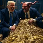 Donald Trump, Satan, laughing pile of gold