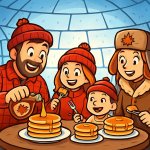 Canadian family eating maple syrup