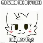 Boys so c00t ;3 | ME WHEN THE BOY I LIKE; I’M A BOY TO ;3 | image tagged in boykisser | made w/ Imgflip meme maker