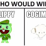 Cogimyun vs. Flippy from Happy Tree Friends | FLIPPY; COGIMYUN | image tagged in memes,who would win,cogimyun,happy tree friends,crossover,lol | made w/ Imgflip meme maker