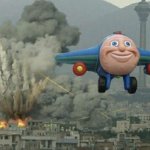 Plane leaving a burning city