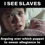 I see slaves arguing over which puppet to swear allegiance to