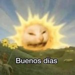 Buenos días sun from the telly tubbies with a cat face instead b