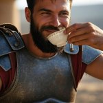 Smug Spartan Sipping Tea