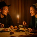 Amish couple candlelit dinner