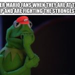 The fights are hell pls help | PAPER MARIO FANS WHEN THEY ARE AT THEIR LAST HP AND ARE FIGHTING THE STRONGEST BOSS | image tagged in kermit worried face,mario | made w/ Imgflip meme maker